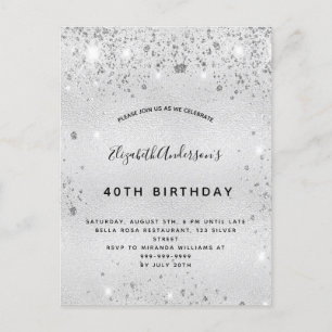 Silberstaub aus Glitzer zum Geburtstag elegant Einladungspostkarte