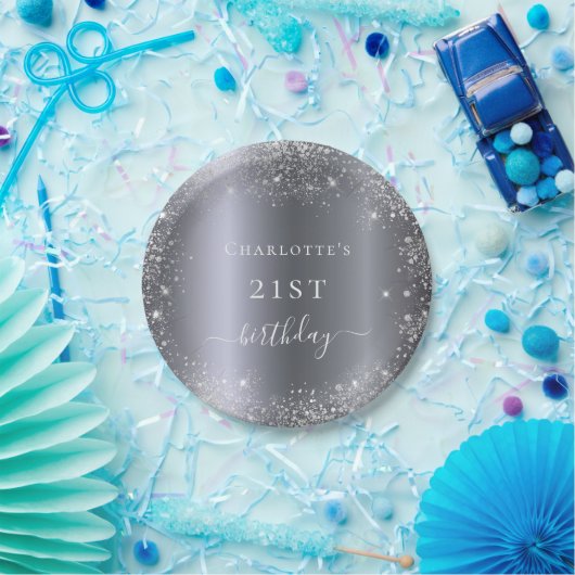 Silberstaub-Glitzer Pappteller (Party)
