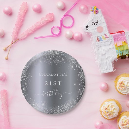 Silberstaub-Glitzer Pappteller (Party)