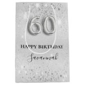 Silberstaub-Monogramm aus Glitzer zum 60. Geburtst Mittlere Geschenktüte (Vorderseite)
