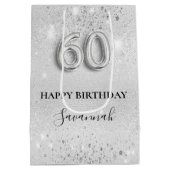 Silberstaub-Monogramm aus Glitzer zum 60. Geburtst Mittlere Geschenktüte (Rückseite)