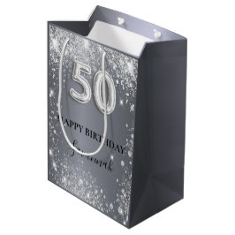 Silberstaub-Monogramm zum 50. Geburtstag Mittlere Geschenktüte