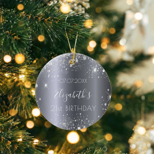 Silberstaub zum Geburtstag, elegant, Glitzer Keramik Ornament