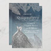 Silberstaubblaues tropisches Kleid Quinceañera Einladung (Vorne/Hinten)