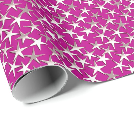 Silbersterne auf Amethystisch lila Geschenkpapier (Rolleneckpunkt)