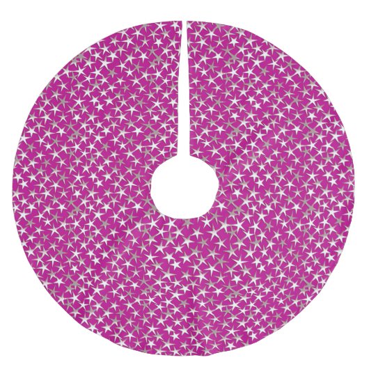 Silbersterne auf Amethystisch lila Polyester Weihnachtsbaumdecke (Vorderseite)