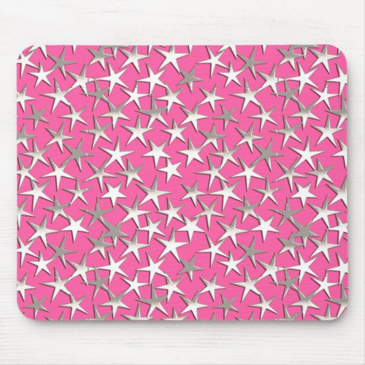 Silbersterne auf Fuchsienrosa Mousepad (Vorne)