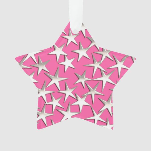 Silbersterne auf Fuchsienrosa Ornament (Vorderseite)