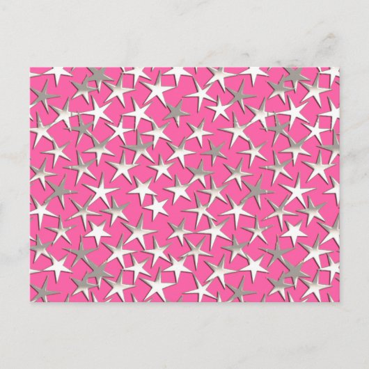 Silbersterne auf Fuchsienrosa Postkarte (Vorderseite)