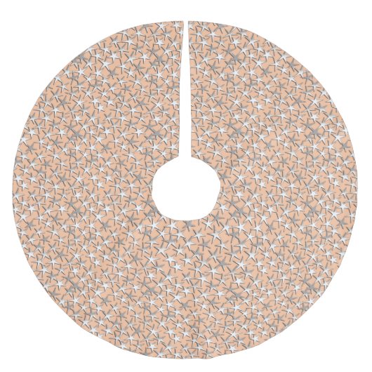 Silbersterne auf pfirsichrosa polyester weihnachtsbaumdecke (Vorderseite)