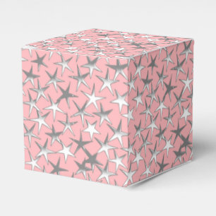Silbersterne, auf rosa Muschel Geschenkschachtel