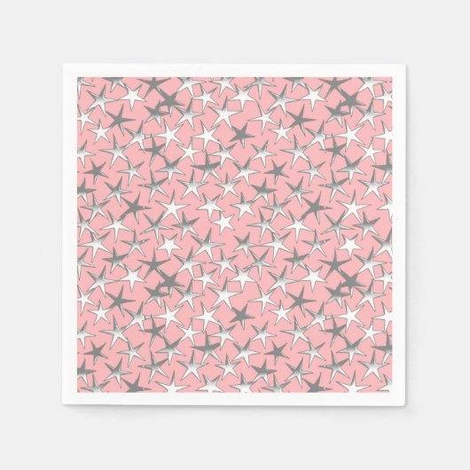 Silbersterne, auf rosa Muschel Serviette (Vorderseite)