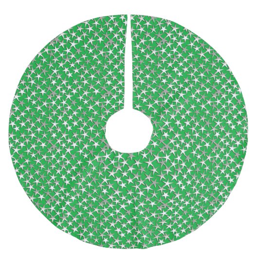 Silbersterne auf Smaragdgrün Polyester Weihnachtsbaumdecke (Vorderseite)