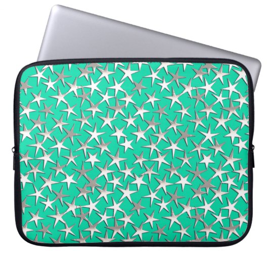 Silbersterne auf Türkis Laptopschutzhülle (Vorderseite)