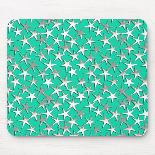 Silbersterne auf Türkis Mousepad (Vorne)