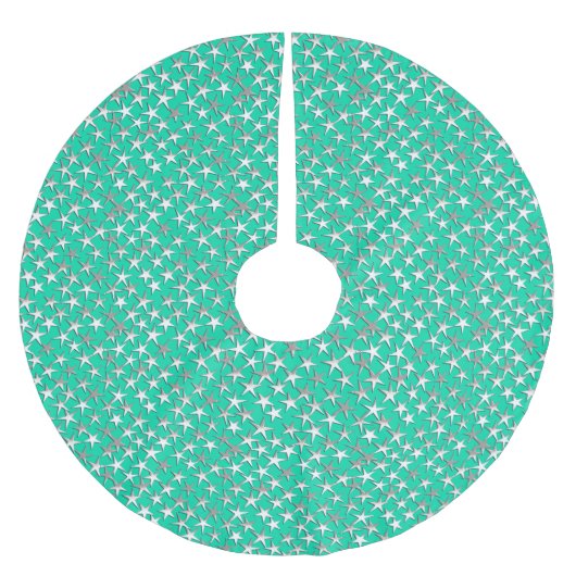 Silbersterne auf Türkis Polyester Weihnachtsbaumdecke (Vorderseite)