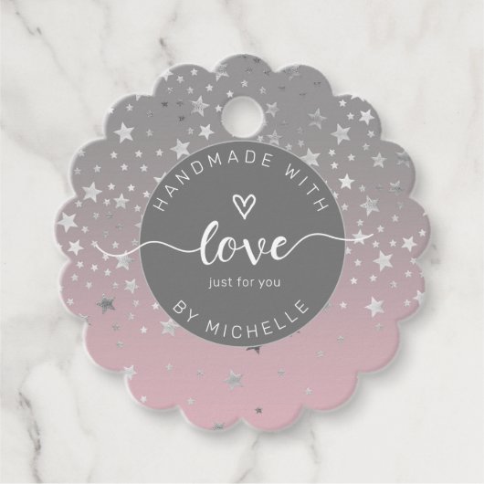 Silbersterne handgefertigt mit Liebe Monogramm Geschenkanhänger (Vorderseite)