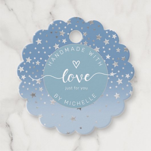 Silbersterne handgefertigt mit Liebe Monogramm Geschenkanhänger (Vorderseite)