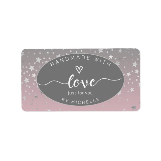 Silbersterne handgefertigt mit Liebe-Monogramm-Qua Adressaufkleber (Vorne)