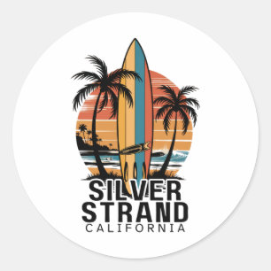 Silberstrand-Strand Kalifornien Surfen Surfer Runder Aufkleber