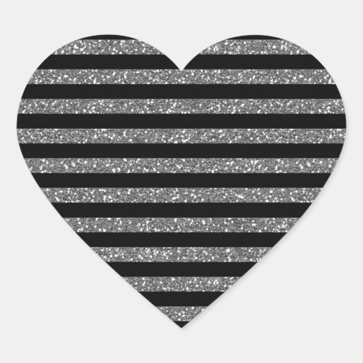 Silberstreifen auf schwarzem Dekor Herz-Aufkleber (Vorderseite)