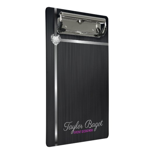 Silberstreifen aus schwarzem Metall Mini Klemmbrett (Schrägansicht)