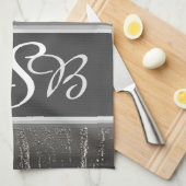 Silberstreifen Flüssig-Metall-Elegant-Monogramm Geschirrtuch (Viertel Falte)