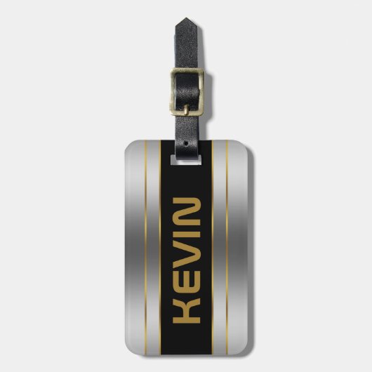 Silberstreifen und goldene Metallstreifen Gepäckanhänger (Vorderseite vertikal)