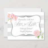 Silberstreifen und rosa Hydrangeas Save the Date Magneteinladung (Vorderseite)