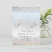 Silberter Glitzer, Mason Jar, Spitze Save the Date (Stehend Vorderseite)