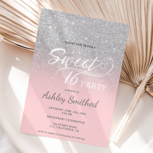 Silberter Glitzer ombre pink typografie Sweet 16 Einladung