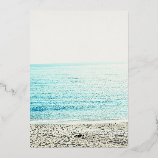 Silbertypografie Beach Foto Hochzeit Folieneinladung (Rückseite)