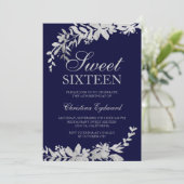 Silbertypografie Blumenmarschall Blau-Chic Sweet 1 Einladung (Stehend Vorderseite)
