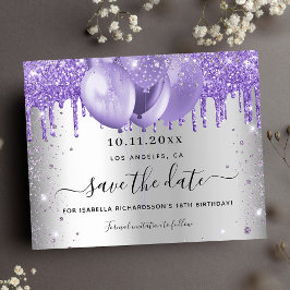 Silberviolett am Geburtstag Save the Date Flyer