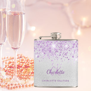 Silberviolett Glitter Monogramm beste Freundinnen  Flachmann