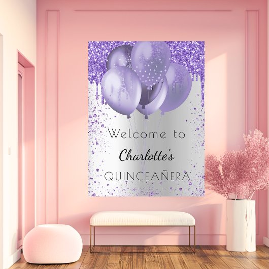 Silberviolett-Glitzer aus Quinceanera willkommen Poster