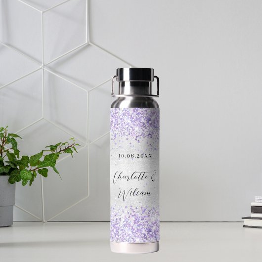 Silberviolett Glitzer Hochzeit Trinkflasche