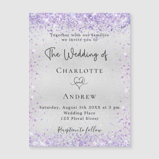 Silberviolett-Glitzer-Luxus-Einladungsmagnet Magnetkarte (Vorderseite)