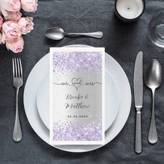 Silberviolett Glitzer mr mrs herz Servietten