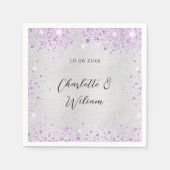 Silberviolett-Glitzern-Namen Hochzeiten Serviette (Vorderseite)