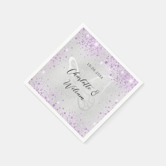 Silberviolett-Glitzern-Schmetterling Serviette (Ecke)