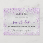 Silberviolett Hochzeit Glitzern elegant rettete de Ankündigungspostkarte (Vorderseite)