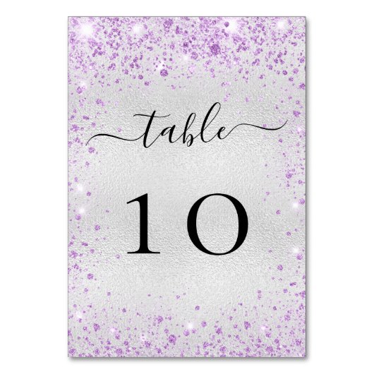 Silberviolett-lila Glitzer-Glitzern glamourös Tischnummer (Vorderseite)