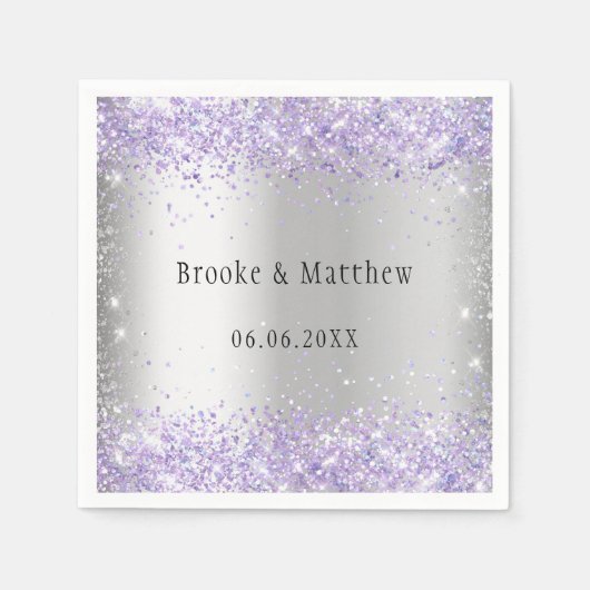 Silberviolett lila Glitzer Hochzeit Serviette (Vorderseite)