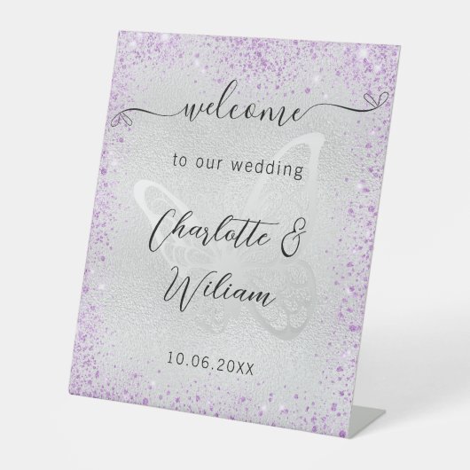 Silberviolett-Schmetterling-Begrüßung Sockelschild (Vorderseite)