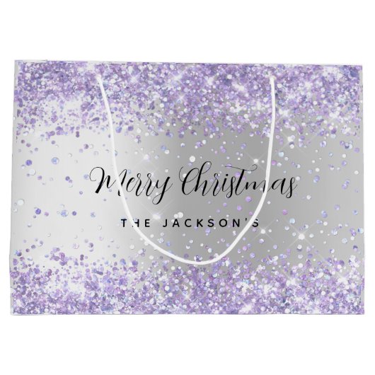 Silberviolett-Weihnachtsnamen Glitzern Große Geschenktüte (Rückseite)