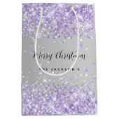 Silberviolett-Weihnachtsnamen Glitzern Mittlere Geschenktüte (Vorderseite)