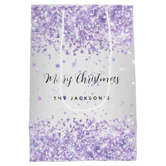 Silberviolett-Weihnachtsnamen Glitzern Mittlere Geschenktüte (Rückseite)