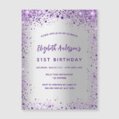 Silberviolett zum Geburtstag lila Luxus Magneteinladung (Vorderseite)