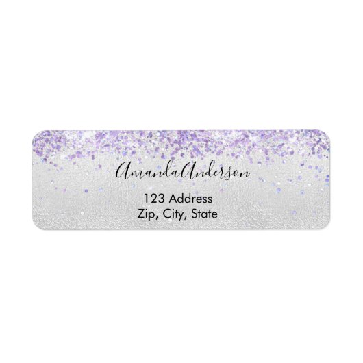 Silberviolette Glitzer funkelnde Rücksendeadresse (Vorne)